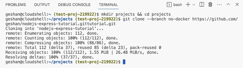 Create projects folder and clone the GitHub repository using HTTPs Create projects folder and clone the GitHub repository using HTTPs
