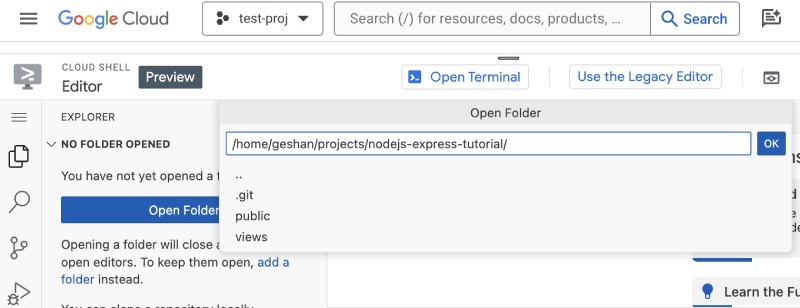 Open the project in the cloud shell editor Open the project in the cloud shell editor
