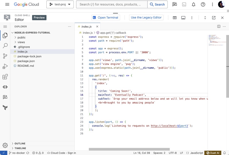 Open the right file from the project in the cloud shell editor Open the right file from the project in the cloud shell editor
