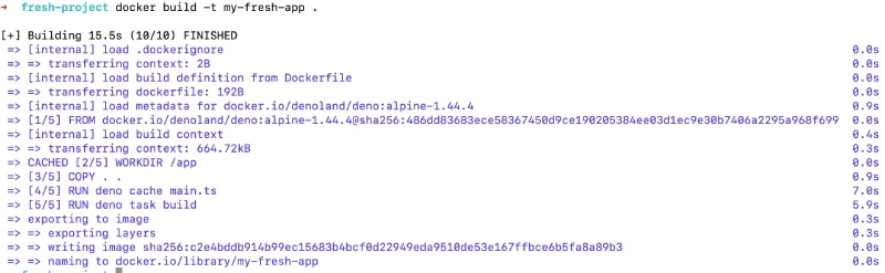 Docker build result for Deno app (Fresh)