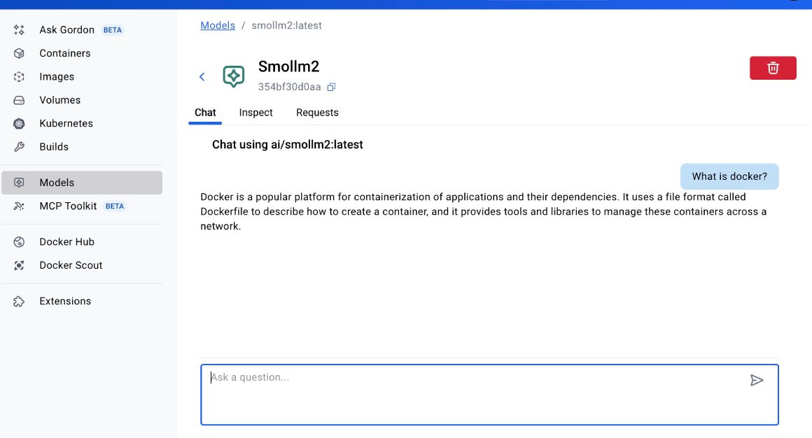 Chatting with Smollm2 open model on Docker Desktop Chatting with Smollm2 open model on Docker Desktop