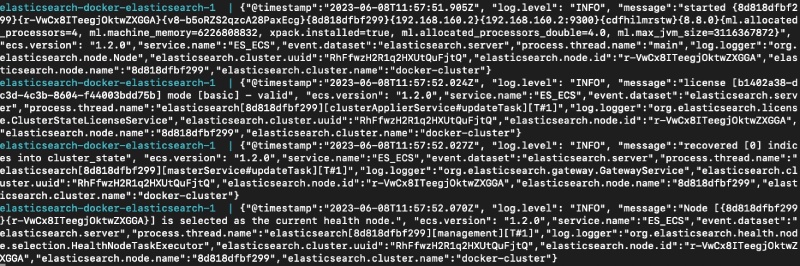 Output of docker-compose up for Elasticsearch Output of docker-compose up for Elasticsearch