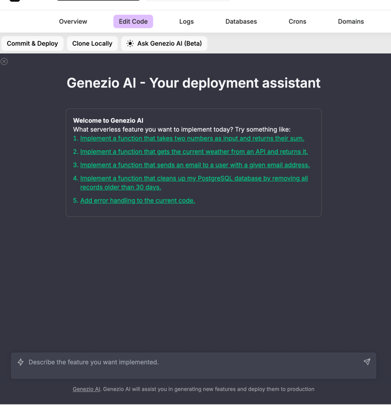 Chat with Genezio AI Chat with Genezio Ai