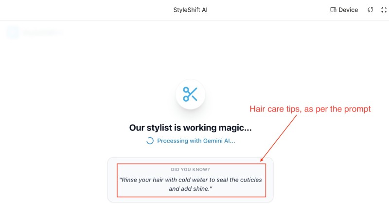 Hair care tips showing on the loading screen as per the prompt to Gemini 3 Hair care tips showing on the loading screen as per the prompt to Gemini 3