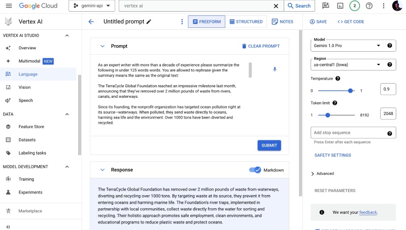 Text summary generated on Vertex AI with Gemini 1.0 Pro model Text summary generated on Vertex AI with Gemini 1.0 Pro model