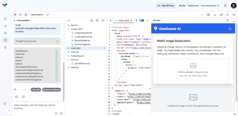 In a couple of minutes, the React, Vite app is created with Tailwind CSS styling that can guess the geo location for a given picture. It also has a dark and light theme switcher In a couple of minutes, the React, Vite app is created with Tailwind CSS styling that can guess the geo location for a given picture. It also has a dark and light theme switcher