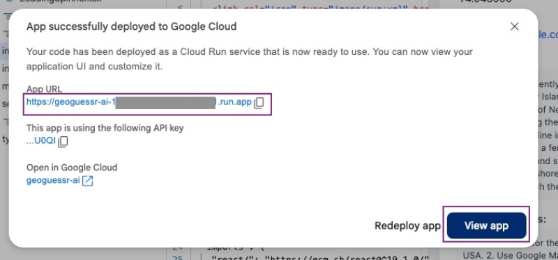 Google AI Studio has deployed the project successfully on Google Cloud Run Google AI Studio has deployed the project successfully on Google Cloud Run