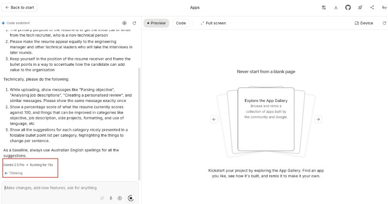 Google AI Studio building the resume reviewer app Google AI Studio building the resume reviewer app