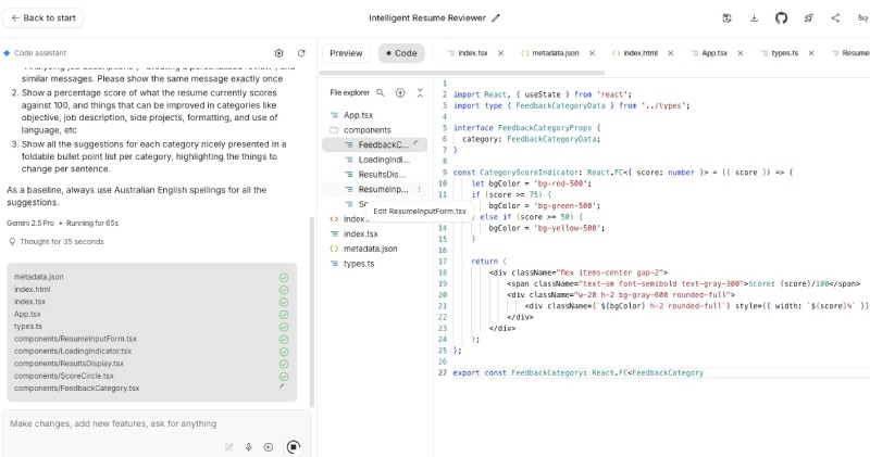 Google AI Studio generating code for the resume reviewer app Google AI Studio generating code for the resume reviewer app