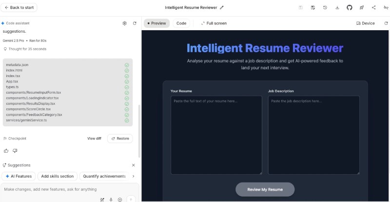 Google AI Studio preview of the resume reviewer app Google AI Studio preview of the resume reviewer app