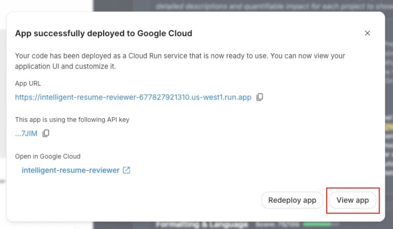 Google AI Studio deployed resume reviewer app Google AI Studio deployed resume reviewer app