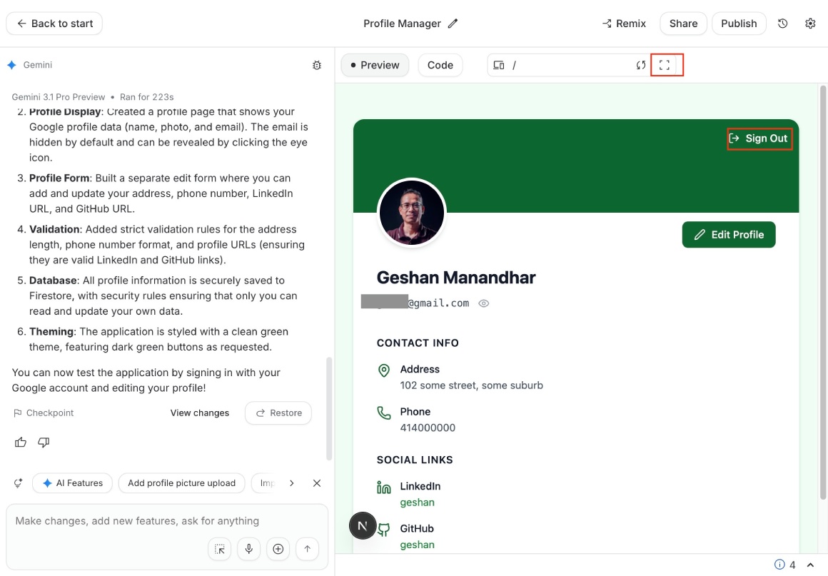 Profile page app generated by Google AI Studio profile working and data saved in Firestore Profile page app generated by Google AI Studio profile working and data saved in Firestore