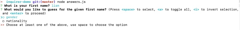 Example of validation in Inquirer.js Example of validation in Inquirer.js