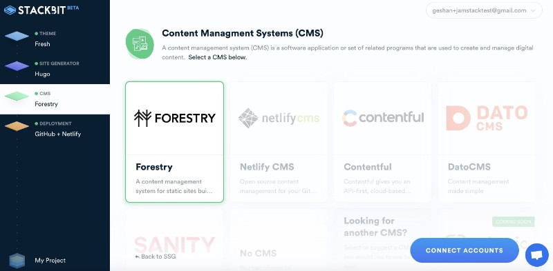 Choose Forestry as the CMS on Stackbit Choose Forestry as the CMS on Stackbit