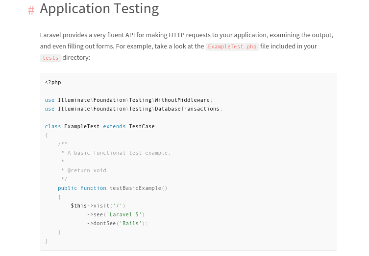 Laravel application testing doc