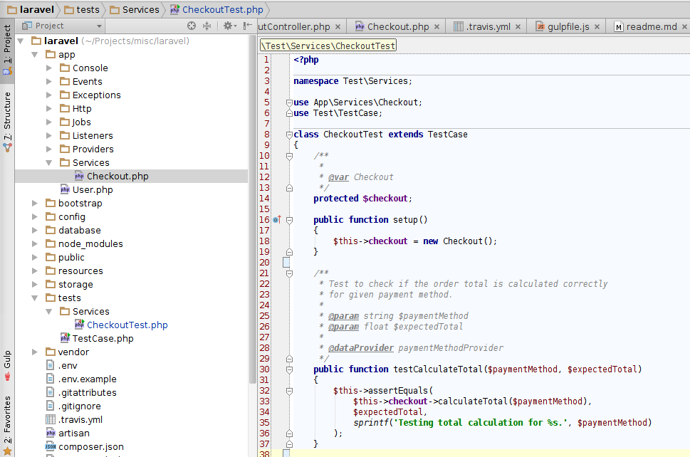 Laravel unit test application structure