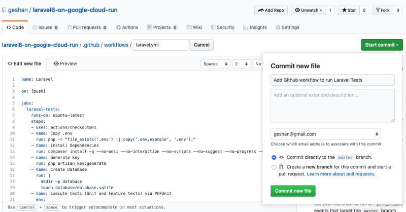 Add Laravel tests action
