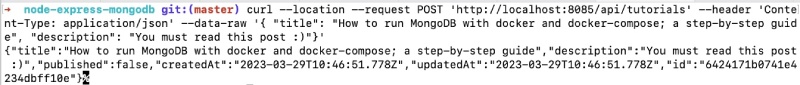 MongoDB and Node.js app - insert Tutorail with a cURL command MongoDB and Node.js app - insert Tutorail with a cURL command