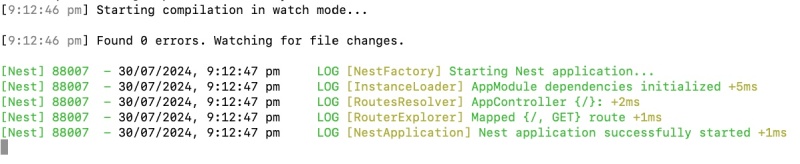 Nest.js npm run start:dev output Nest.js npm run start:dev output