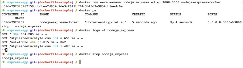 Docker run logs and stop Ouptut of docker run with logs and later stopping it