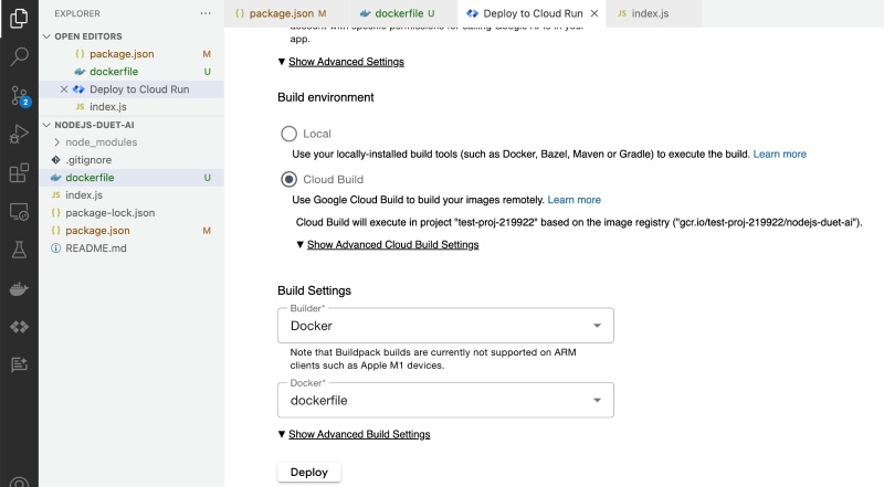 Duet AI integrated with Cloud Run service settings for using Dockerfile Duet AI integrated with Cloud Run service settings for using Dockerfile
