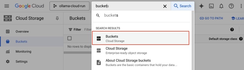 Search for a bucket on Google Cloud Console search bar Search for bucket on Google Cloud Console search bar