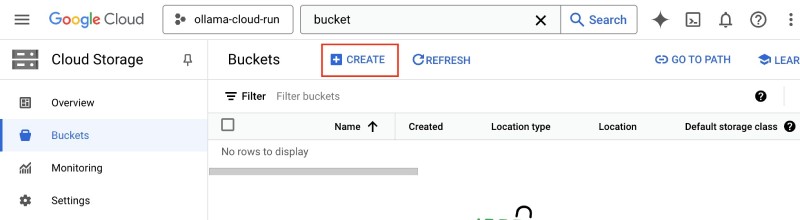 Click on the Create bucket button on the GCS buckets page Click on the Create bucket button on the GCS buckets page