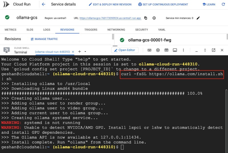 Install Ollama on Google Cloud console with the script from the official website Install Ollama on Google Cloud console with the script from the official website