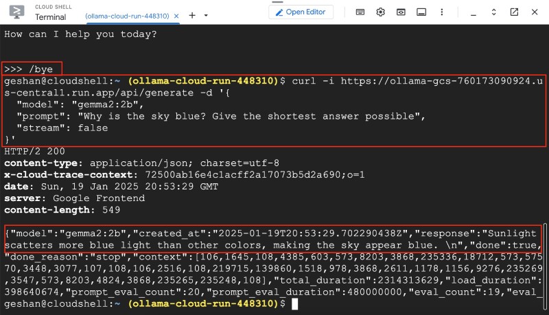 Use Gemma 2 2B params with Ollama using a cURL POST on the generate API endpoint Use Gemma 2 2B params with Ollama using a cURL POST on the generate API endpoint