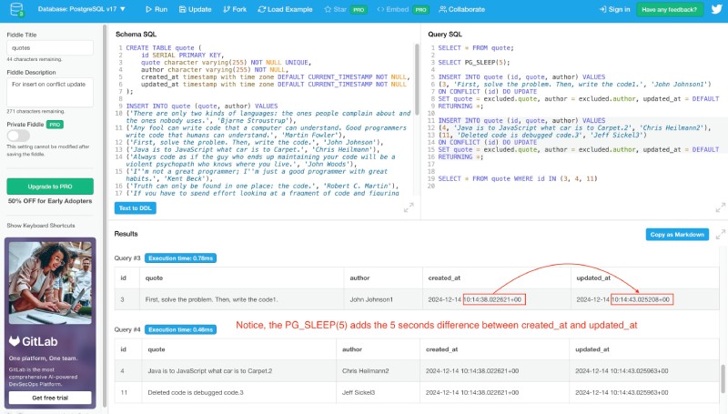 Postgres insert on conflict update runnable quote example on db fiddle Postgres insert on conflict update runnable quote example on db fiddle