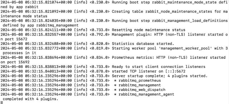 RabbitMQ running with the docker run command in non-detached mode RabbitMQ running with the docker run command in non-detached mode