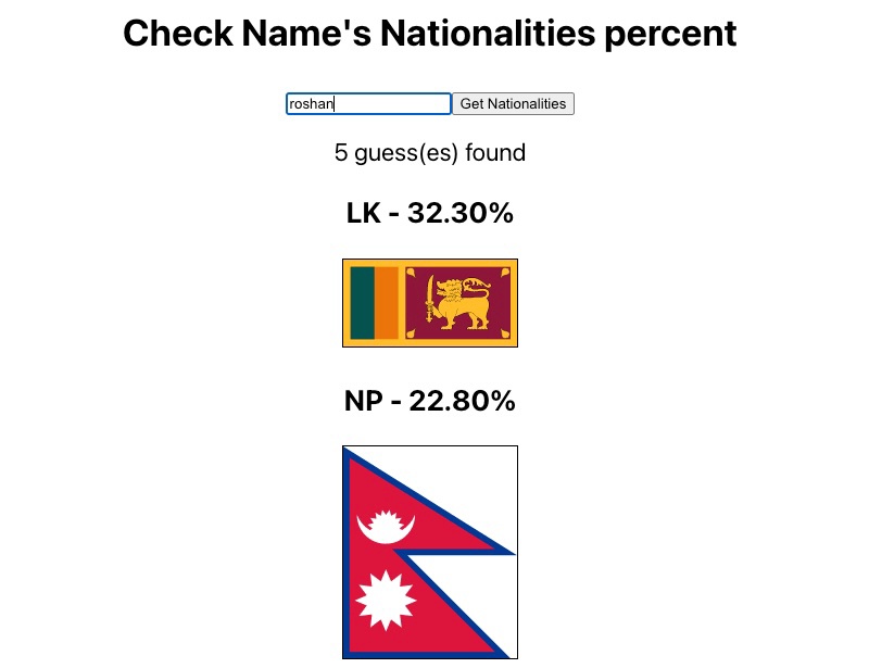 Name to nationality guessing app using React.js Name to nationality guessing app using React.js