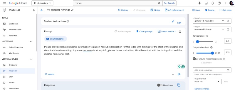 YouTube video added to Vertex AI prompt to use with Gemini Flash YouTube video added to Vertex AI prompt to use with Gemini Flash