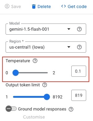 Select Gemini Flash and set temperature to 0.1 Select Gemini Flash and set temperature to 0.1